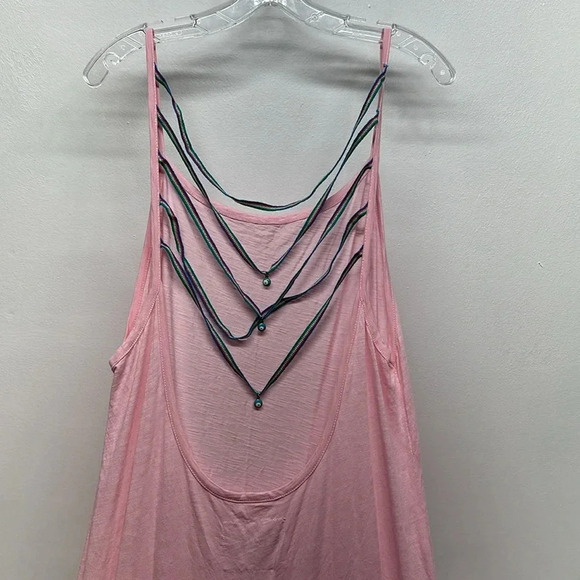 Pitusa Dress Maxi Long Backless Swim Coverup Evil Eye Beaded Cotton Pink OS - Picture 9 of 13